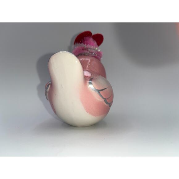 Vintage Pink Ceramic Bird Valentines Day Pink Flower Princess Heart Hat OMG OOAK - Picture 15 of 16
